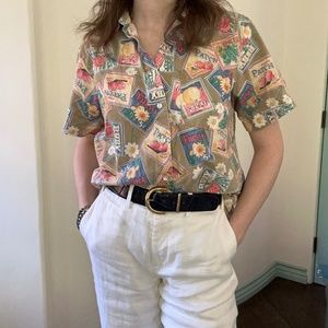 Produce-themed button down shirt